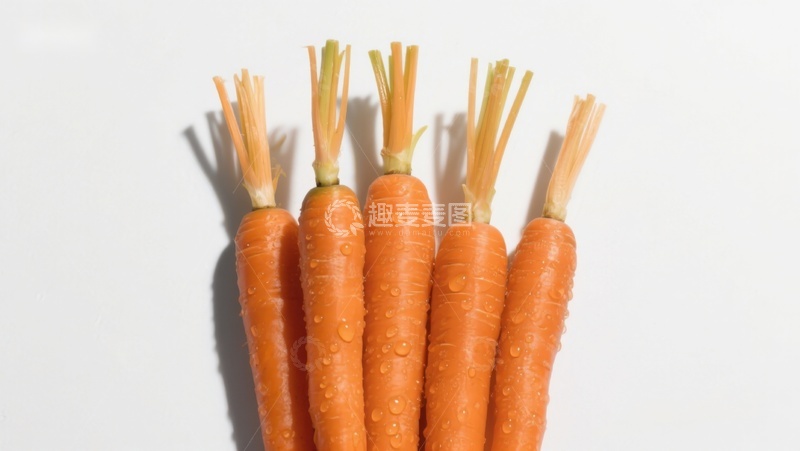 高清大图下载【趣麦麦图】五根新鲜胡萝卜并排摆放
