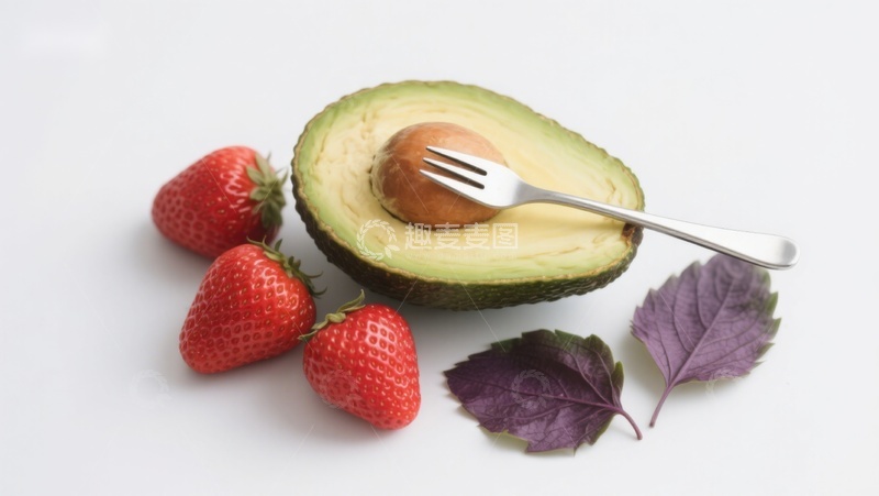 高清大图下载【趣麦麦图】牛油果草莓与紫叶静物