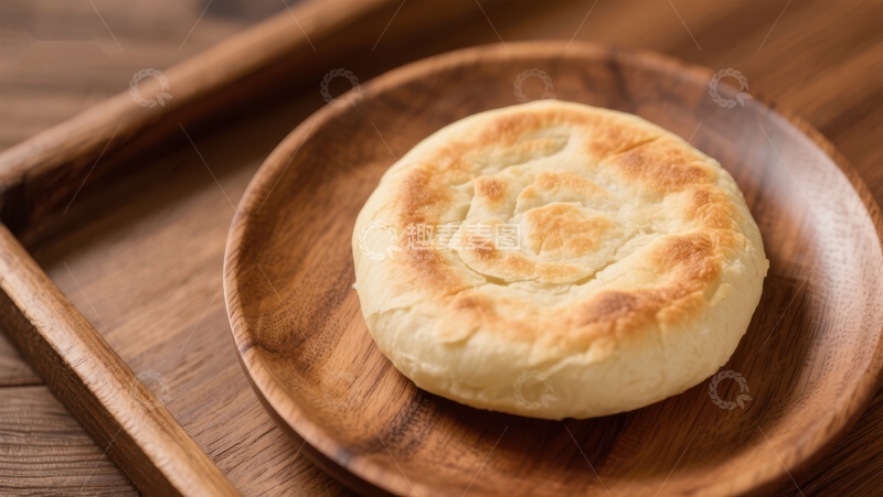 高清大图下载【趣麦麦图】金黄酥饼置于木质盘中