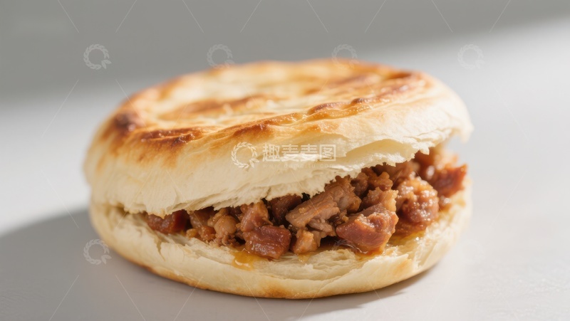 高清大图下载【趣麦麦图】酥皮肉夹馍特写