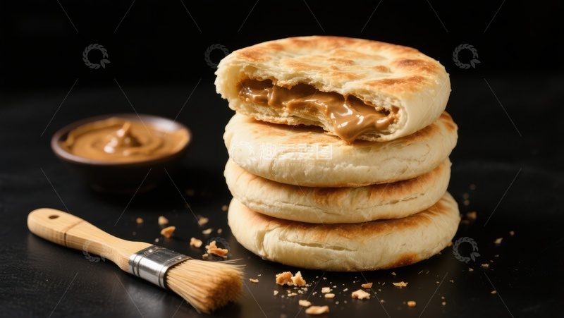 高清大图下载【趣麦麦图】酥饼夹酱料，美味诱人