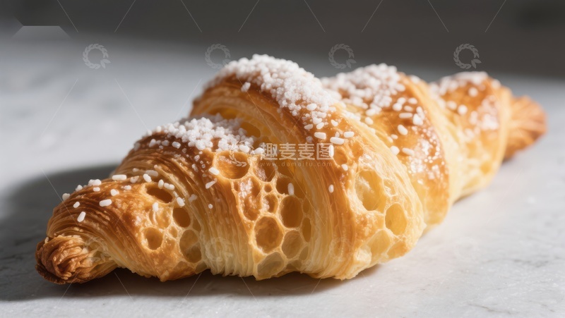 高清大图下载【趣麦麦图】撒有糖粉的金黄羊角面包