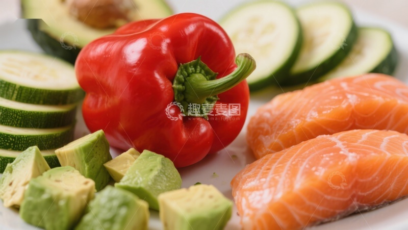 高清大图下载【趣麦麦图】新鲜蔬菜与三文鱼食材展示