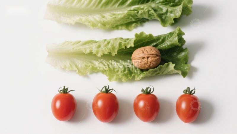 高清大图下载【趣麦麦图】生菜核桃与小番茄排列
