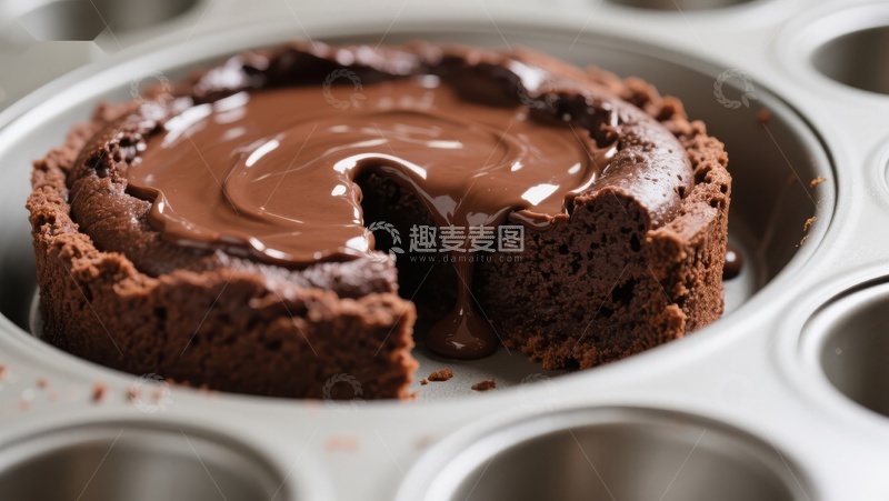 高清大图下载【趣麦麦图】巧克力熔岩蛋糕，浓郁流心