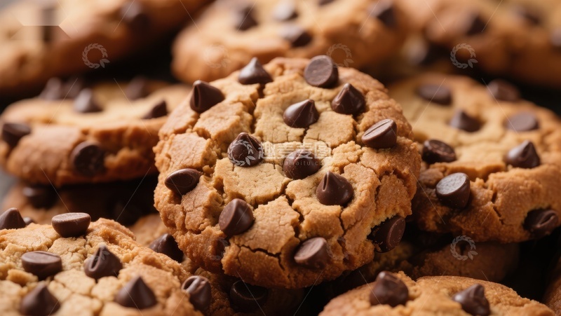 高清大图下载【趣麦麦图】巧克力豆饼干堆叠特写