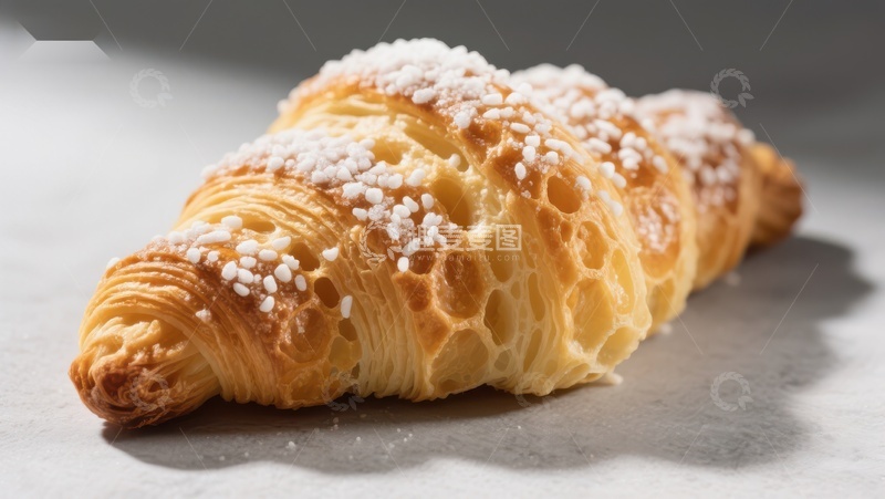 高清大图下载【趣麦麦图】撒有糖粉的金黄羊角面包