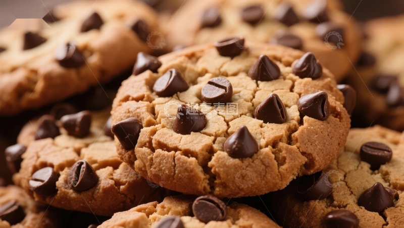 高清大图下载【趣麦麦图】巧克力豆饼干堆叠特写