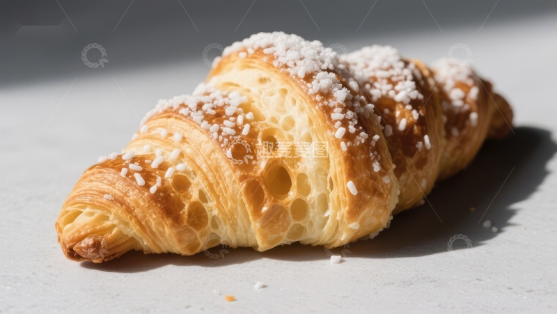 高清大图下载【趣麦麦图】撒糖的金黄羊角面包