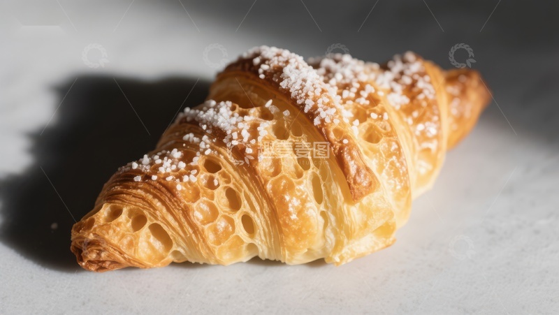 高清大图下载【趣麦麦图】撒糖粉的金黄羊角面包