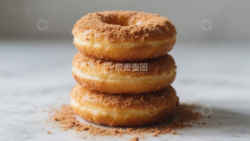 高清大图下载【趣麦麦图】三只糖粉甜甜圈叠放