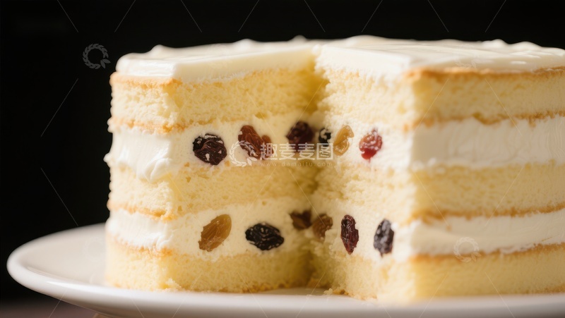 高清大图下载【趣麦麦图】三层奶油蛋糕，内含葡萄干