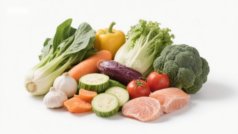 高清大图下载【趣麦麦图】新鲜蔬菜与三文鱼食材组合