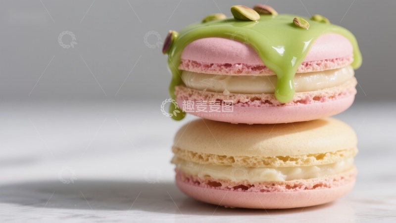 高清大图下载【趣麦麦图】双层马卡龙，粉色与绿色的甜蜜叠合