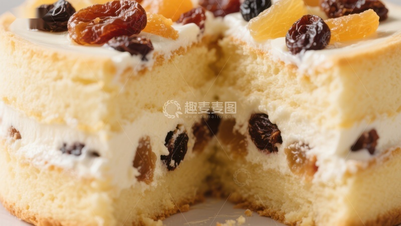 高清大图下载【趣麦麦图】奶油蛋糕配葡萄干与果脯