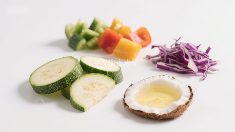 高清大图下载【趣麦麦图】切好的蔬菜与椰子油