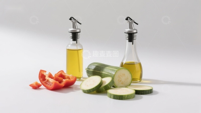 高清大图下载【趣麦麦图】切片蔬菜与油瓶静物