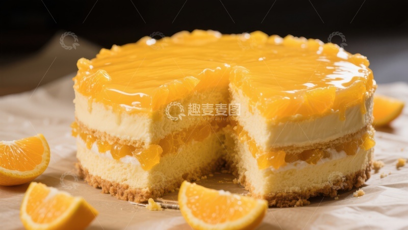 高清大图下载【趣麦麦图】橙香奶油蛋糕，切片展示