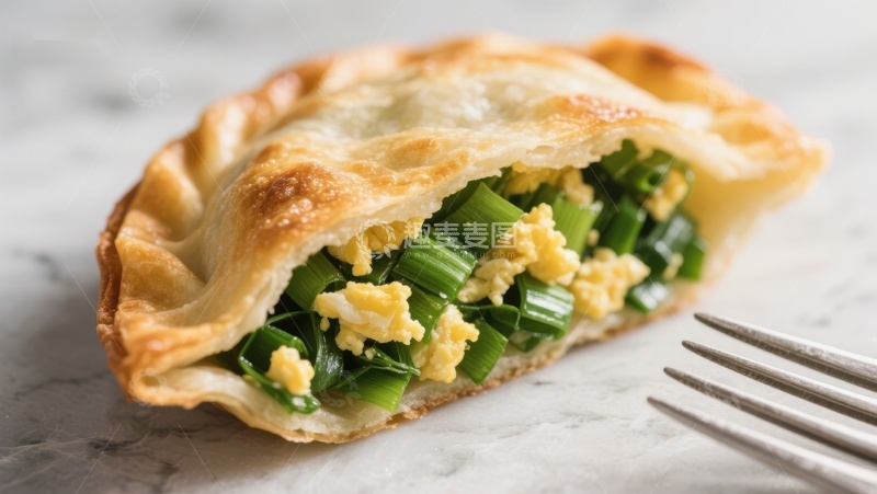 高清大图下载【趣麦麦图】韭菜鸡蛋馅饼特写