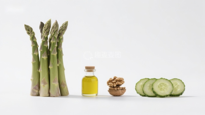 高清大图下载【趣麦麦图】芦笋橄榄油坚果黄瓜摆拍
