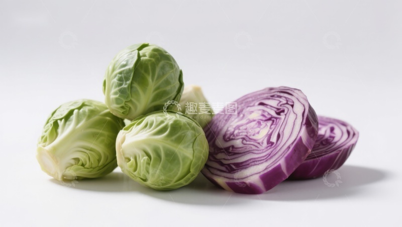 高清大图下载【趣麦麦图】卷心菜与紫甘蓝静物展示
