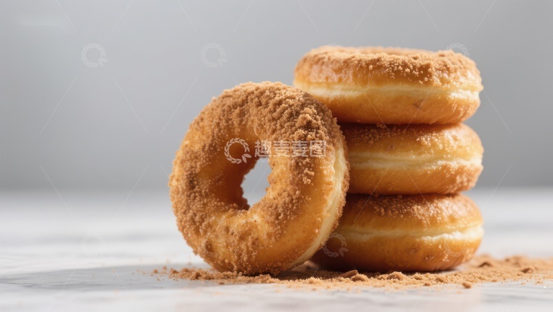 高清大图下载【趣麦麦图】糖粉甜甜圈叠放特写