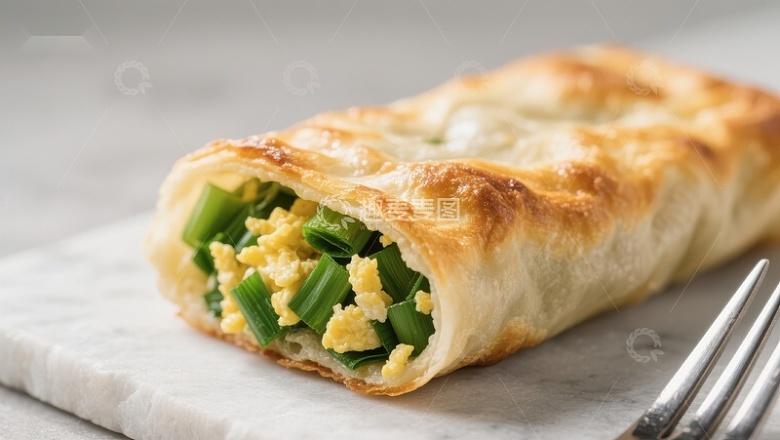 金黄酥皮包裹的葱花蛋卷