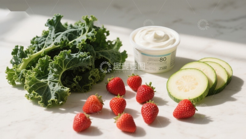 高清大图下载【趣麦麦图】新鲜蔬菜水果与酸奶摆拍