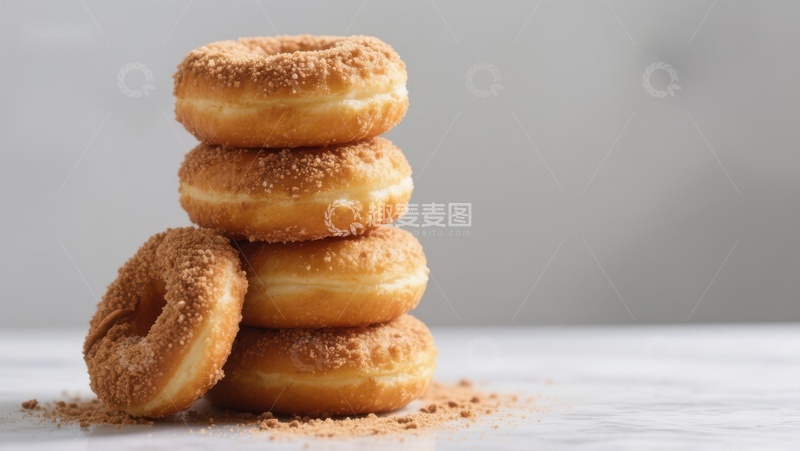 高清大图下载【趣麦麦图】糖粉甜甜圈叠放特写