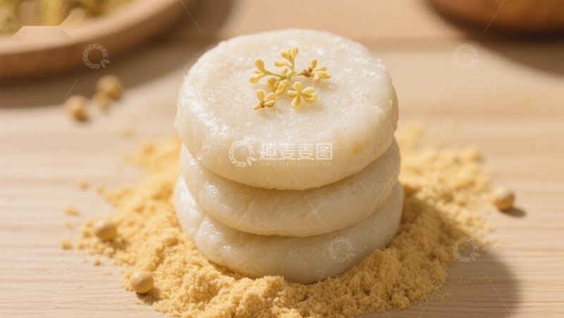 高清大图下载【趣麦麦图】桂花糕点叠放特写