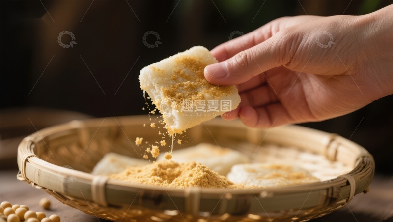 高清大图下载【趣麦麦图】手握糕点撒粉，传统美食制作