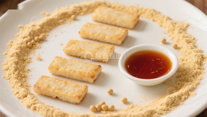 高清大图下载【趣麦麦图】金黄豆腐条配酱油碟