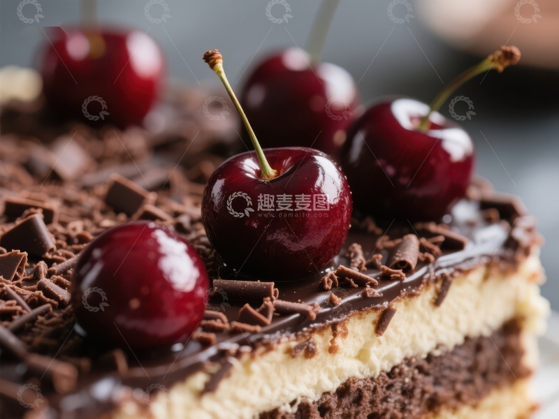 高清大图下载【趣麦麦图】巧克力蛋糕上的鲜红樱桃