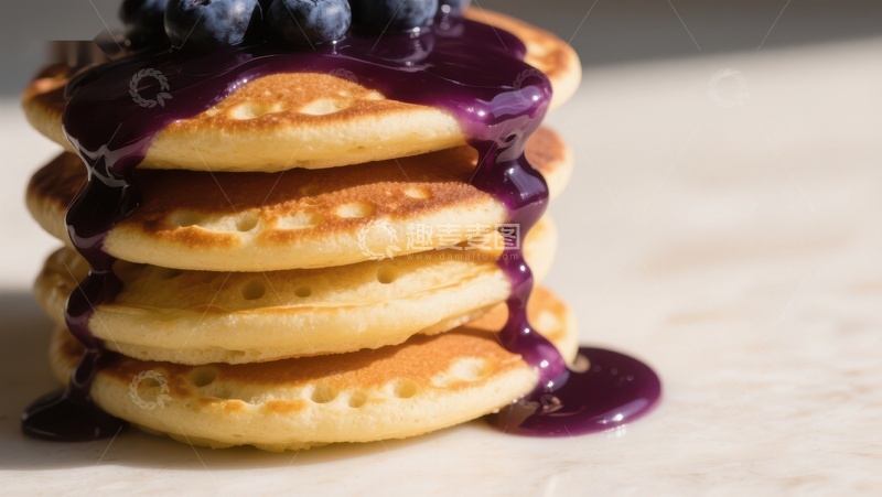 高清大图下载【趣麦麦图】蓝莓酱淋面的金黄松饼