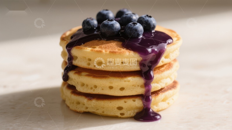 高清大图下载【趣麦麦图】蓝莓酱淋面的松饼堆