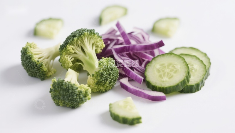 高清大图下载【趣麦麦图】切好的西兰花黄瓜紫洋葱