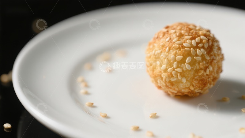 高清大图下载【趣麦麦图】芝麻球置于白色盘中