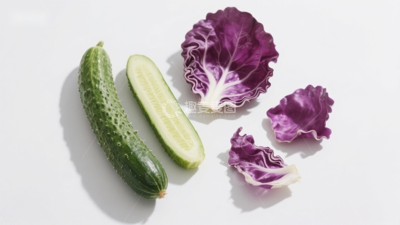 高清大图下载【趣麦麦图】黄瓜与紫甘蓝切片摆拍
