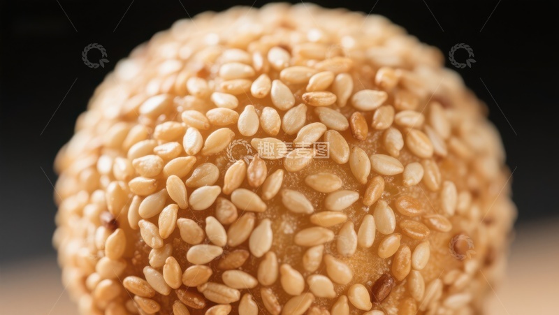 高清大图下载【趣麦麦图】芝麻球特写，金黄诱人