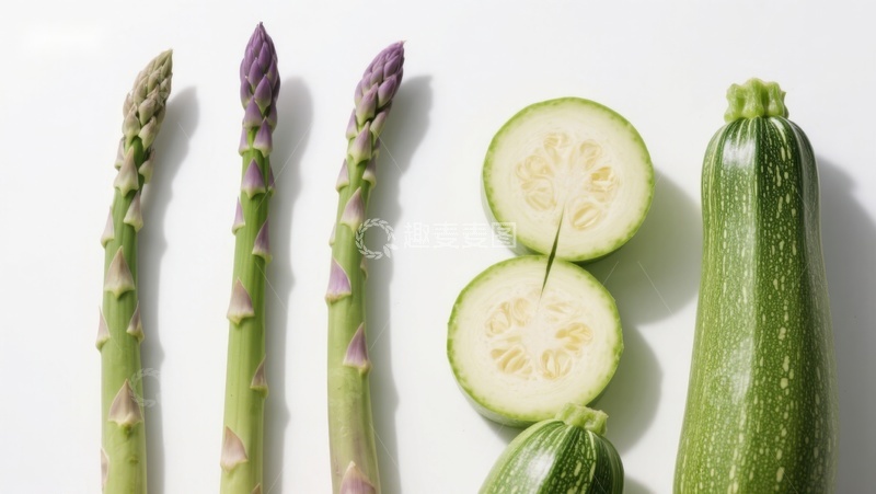 高清大图下载【趣麦麦图】新鲜芦笋与西葫芦特写