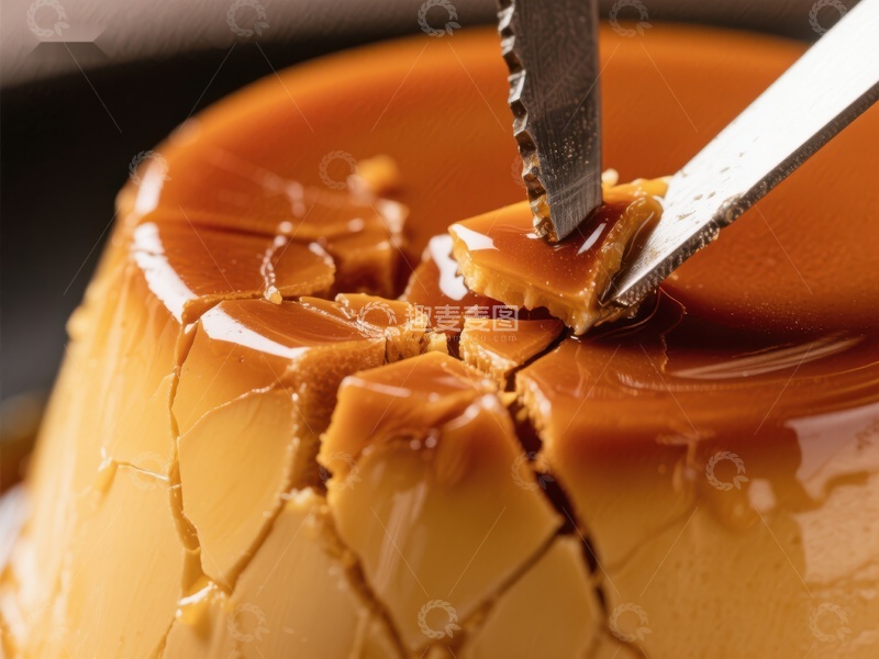 高清大图下载【趣麦麦图】刀叉切割焦糖布丁