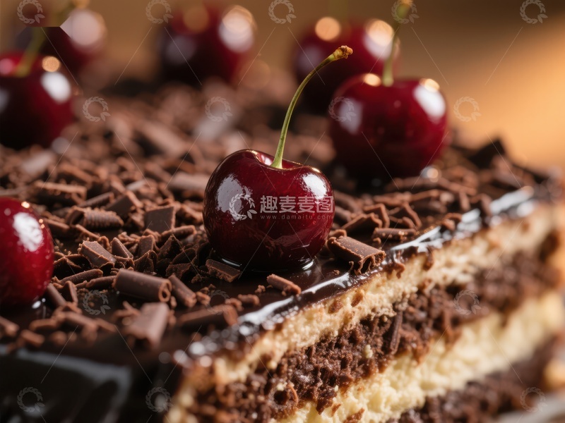 高清大图下载【趣麦麦图】巧克力蛋糕配樱桃特写