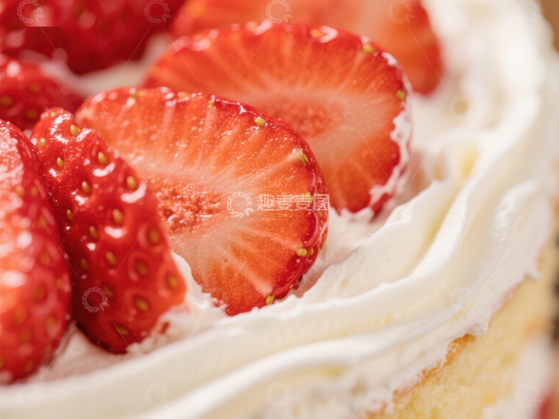 高清大图下载【趣麦麦图】草莓奶油蛋糕特写