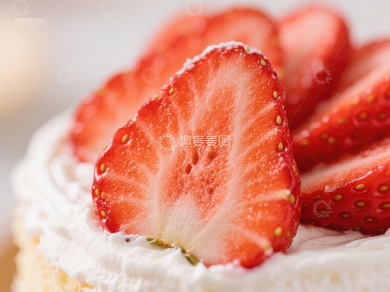 高清大图下载【趣麦麦图】草莓奶油蛋糕特写