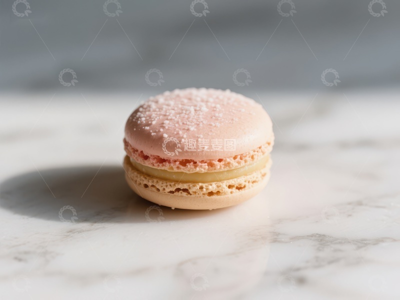 高清大图下载【趣麦麦图】粉色马卡龙静置于大理石台面