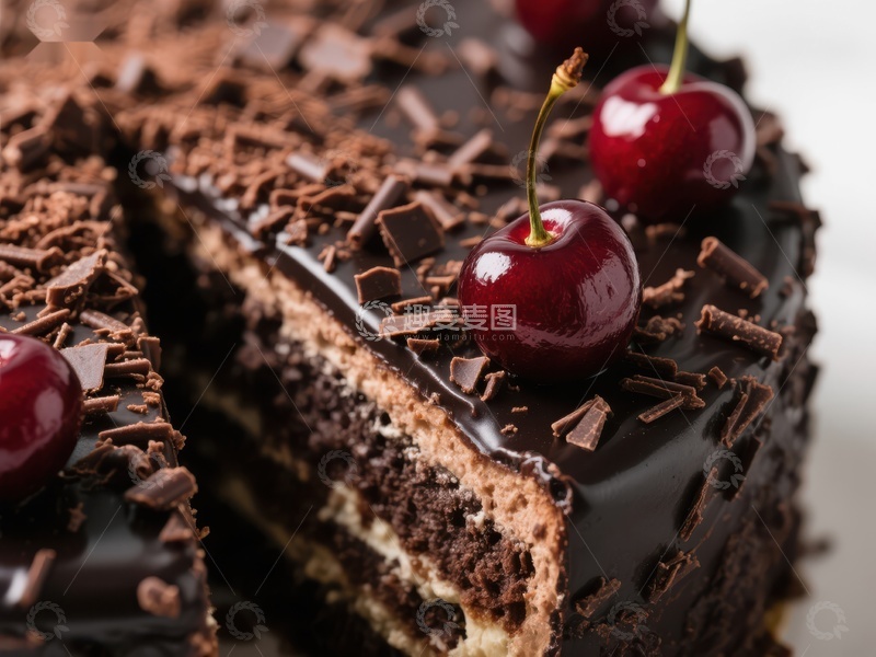 高清大图下载【趣麦麦图】巧克力樱桃蛋糕特写
