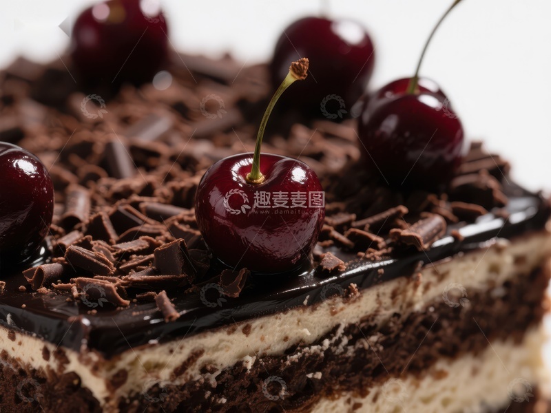 高清大图下载【趣麦麦图】黑森林蛋糕切片，樱桃点缀