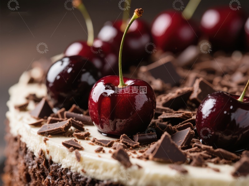 高清大图下载【趣麦麦图】黑森林蛋糕上的樱桃与巧克力碎片