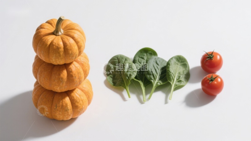 高清大图下载【趣麦麦图】南瓜菠菜番茄静物摆拍