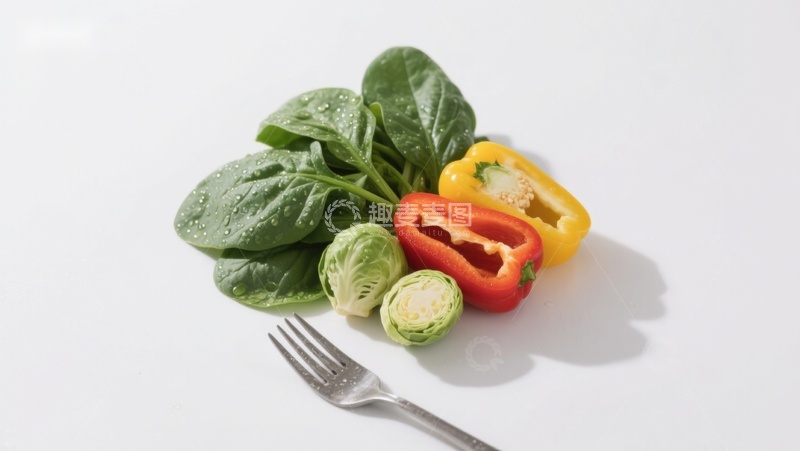 高清大图下载【趣麦麦图】新鲜蔬菜与叉子静物